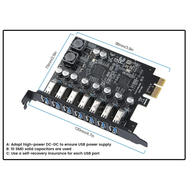 USB 3.2 Pci Express Adapter Pci E to 7 Ports USB3 Gen1 Expansion Card
