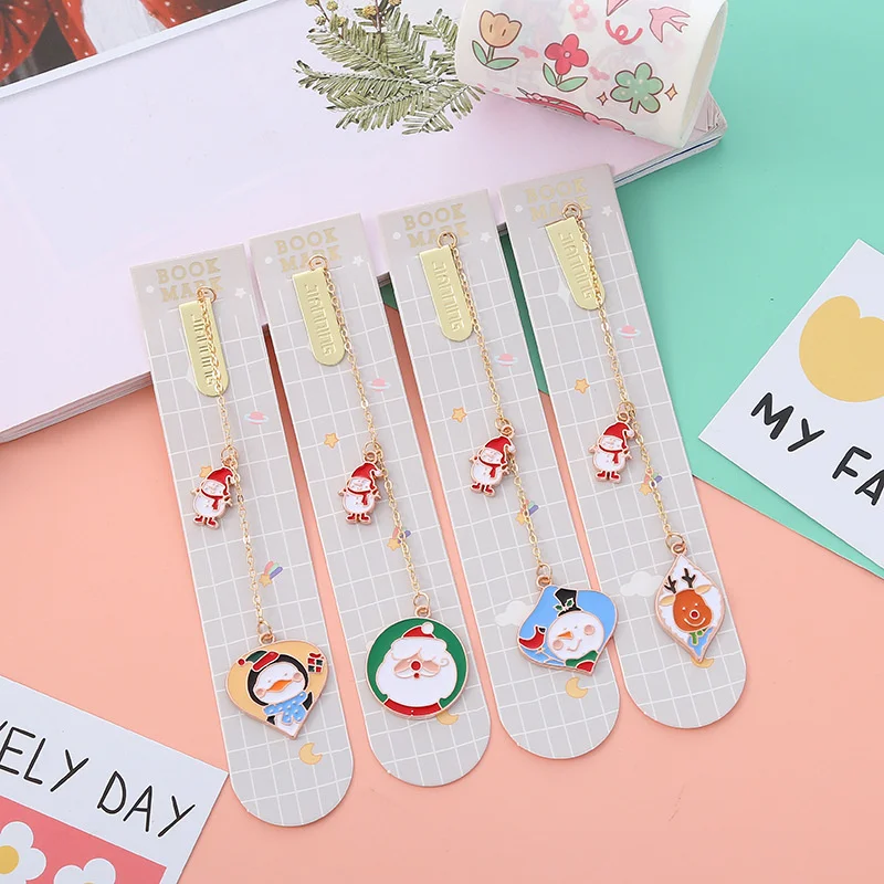 24 pcs/lot Creative Christmas Snowman Santa Claus Magnet Bookmark Cute Book Marks Paper Clip School Office Supplies wholesale