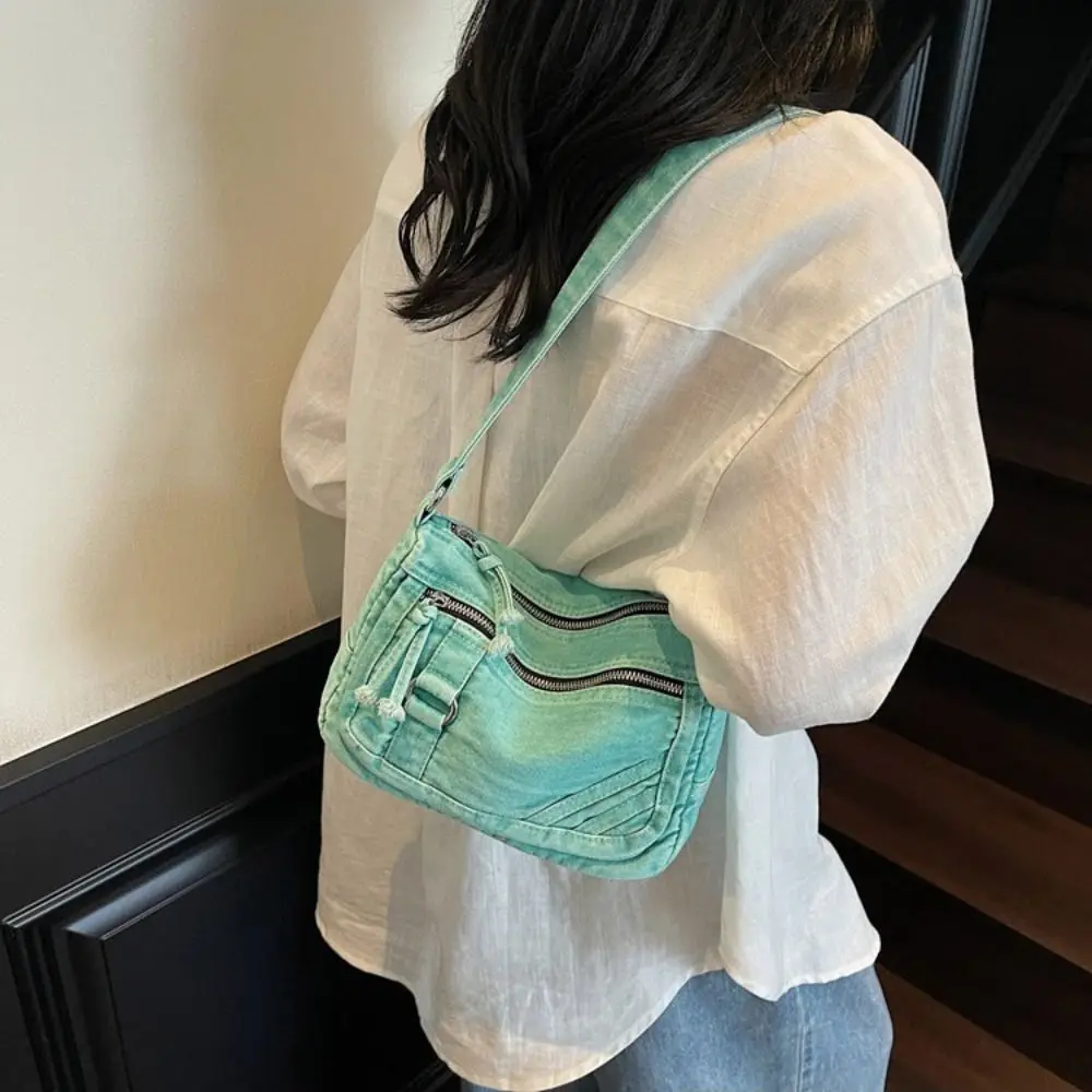 

Простая джинсовая холщовая сумка Y2K в уличном стиле, большая вместительная винтажная сумка для покупок, однотонная однотонная сумка через плечо для студентов
