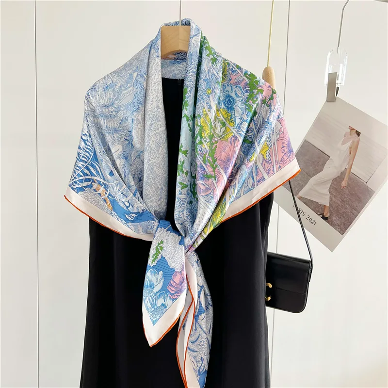 110cm Silk Scarf Luxury Brands Herms Rolled Bandanas 110CM Oversized Square Shawls Hair Neck Belt Scarves Soft Hijab