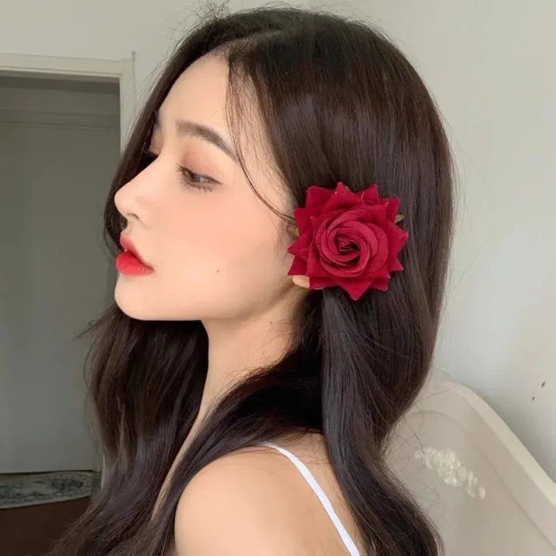 U Shaped Red Hairpins Hair Clips Acessórios para o cabelo do casamento para as mulheres Rose Flower Headpieces Forks Bride Headdress Hair Jewelry