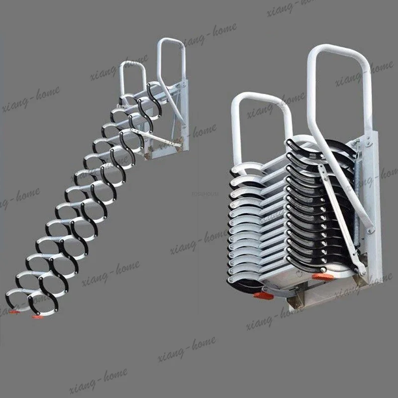 Retractable Folding Ladder Wall Mounted Attic Stairs Space Saving Home Loft Access Step Ladder Aluminum