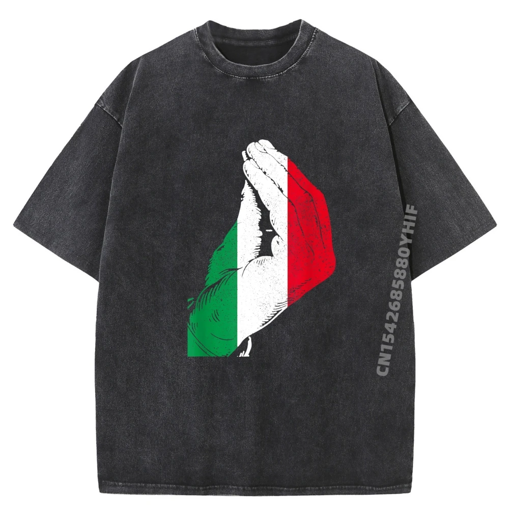 

Italy Hand Gesture Italy Flag Pride Funny Streetwear Men's Clothing Loose Washed T-Shirt Men Fashion Graphic Tees
