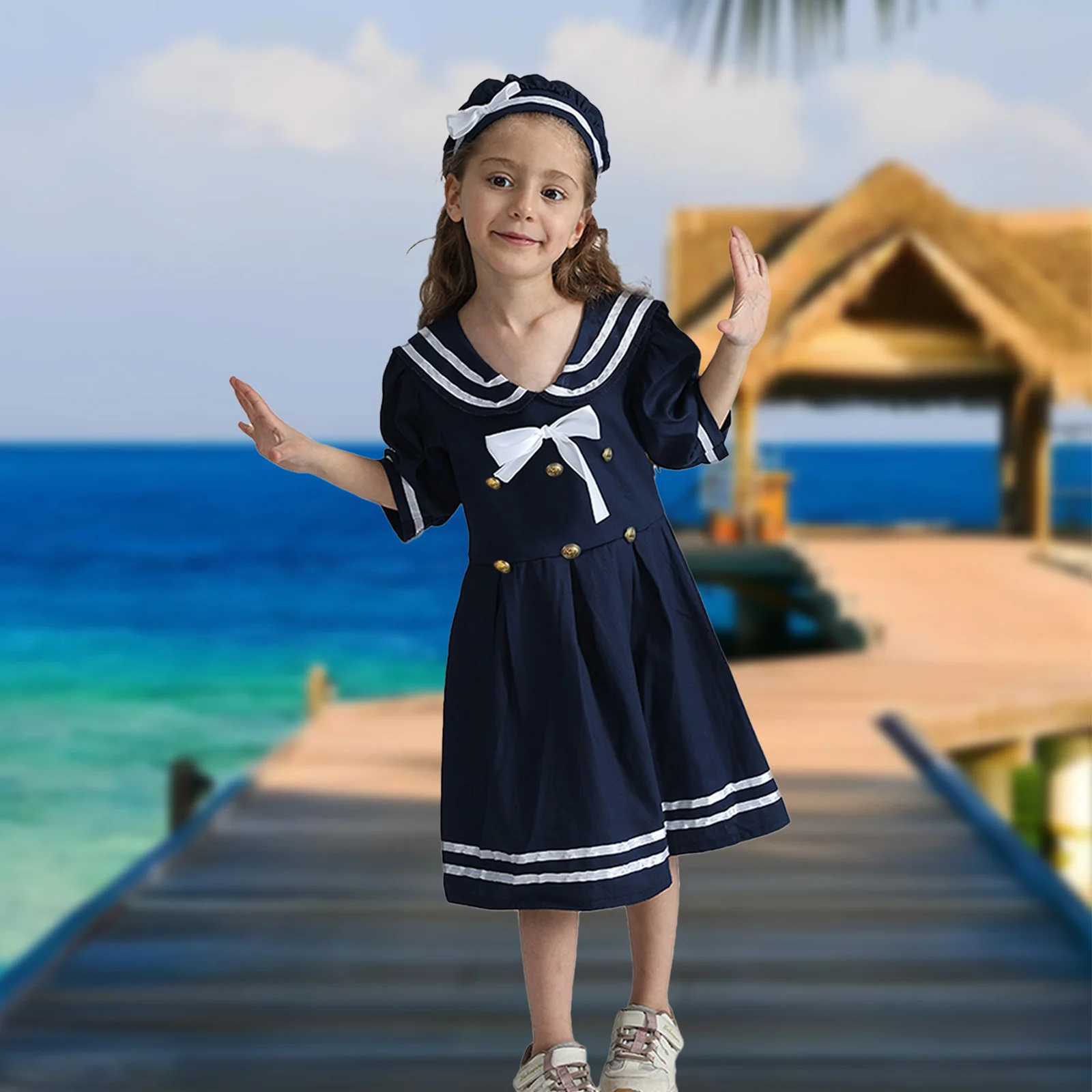 

Children's Sailor Navy Dress Party Costume Cosplay Halloween Carnival Girls' Fancy Performance Costume Set