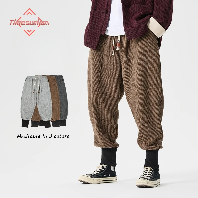 

Men's Winter Thick Woolen Ankle Pants Casual Kung Fu Hanfu Couple Trousers Warm Sweatpants Chinese Style