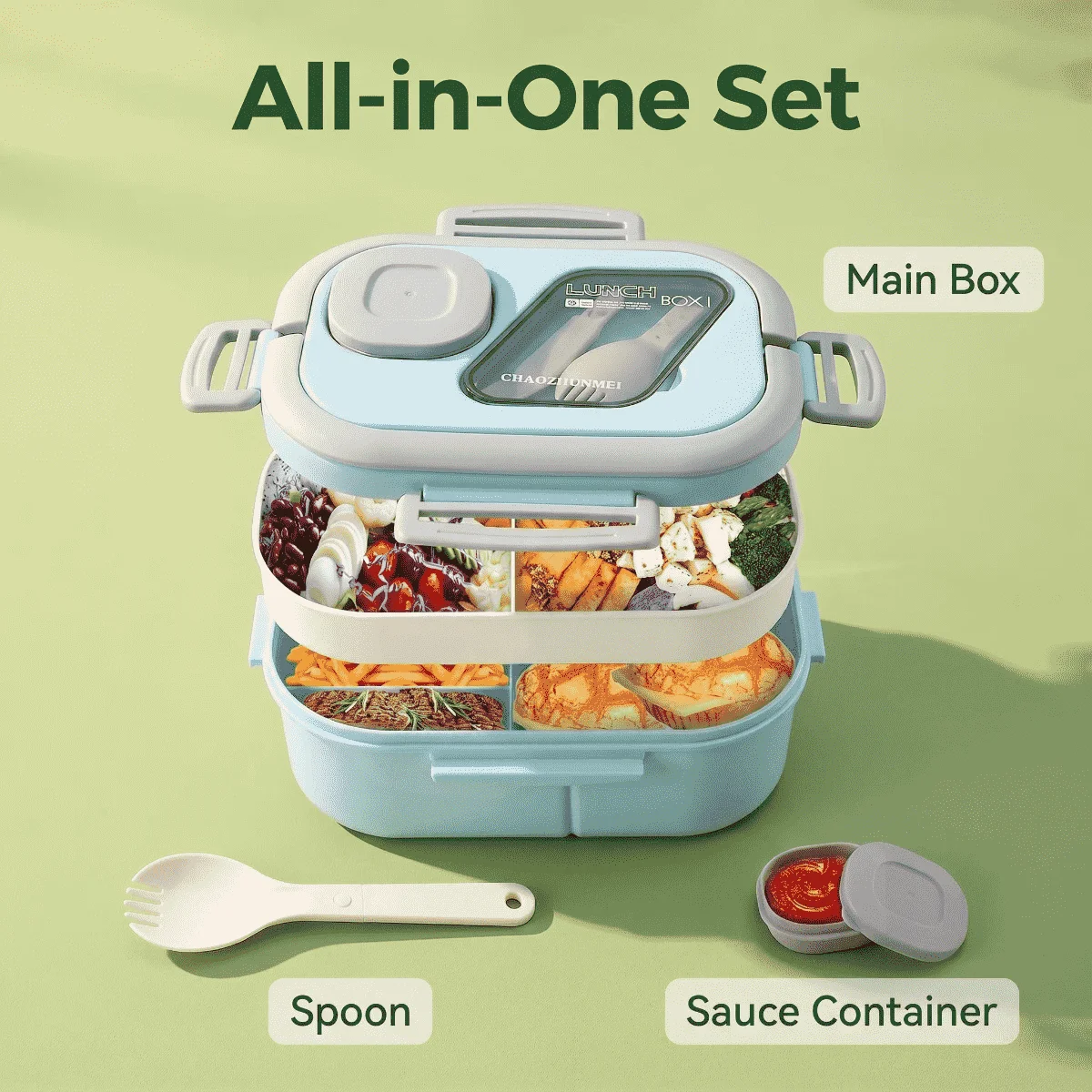 Secure Closure Lunch Box With Spoon Compartment Perfect Alignment Design For Convenient Carrying