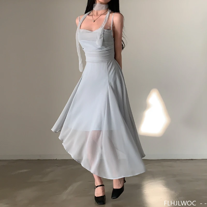 Chic วันที่สาว SHEER ชุดวันหยุดเจ้าสาวภาษาฝรั่งเศสคําสไตล์สาวน่ารัก LACE-Up Bow Tie ไม่สมมาตร Hem ชุดผู้หญิง vestidos
