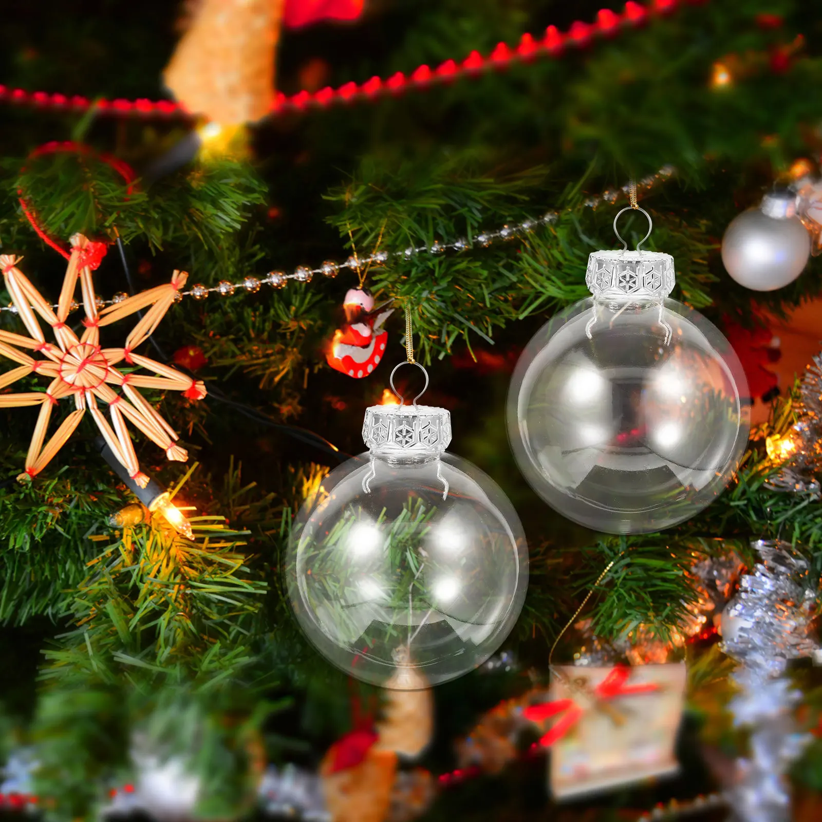 

25pcs Christmas Tree Hanging Baubles 8Cm Clear Plastic Fillable Ornament Balls For Diy Crafts Holiday Wedding Party Decor