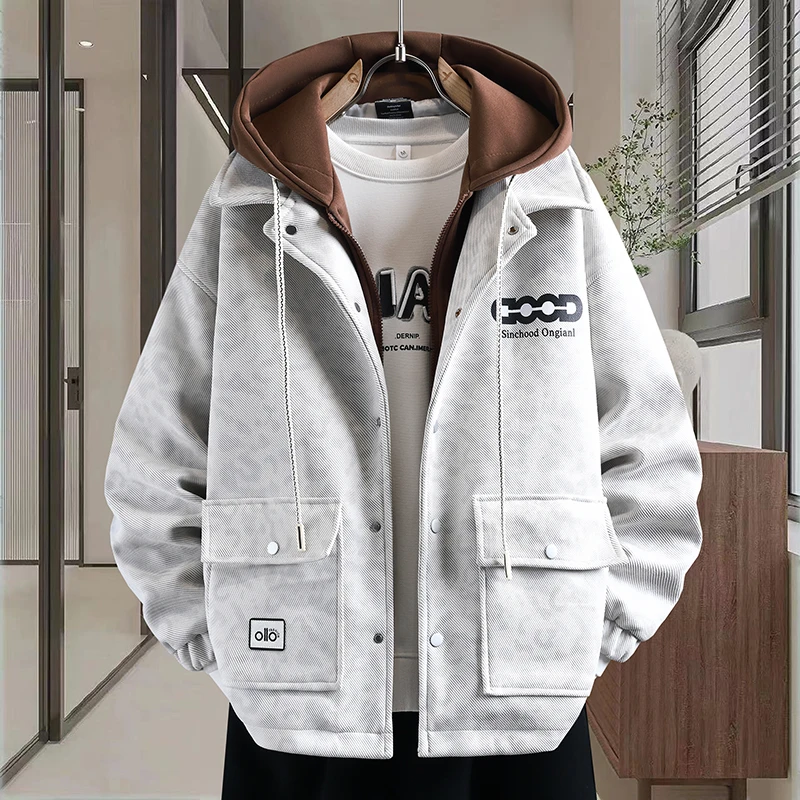 

Повседневная куртка с капюшоном для подростков, свободного кроя, из смеси полиэстера и хлопка, износостойкая, с длинными рукавами, для мальчиков, весенне-осенняя верхняя одежда