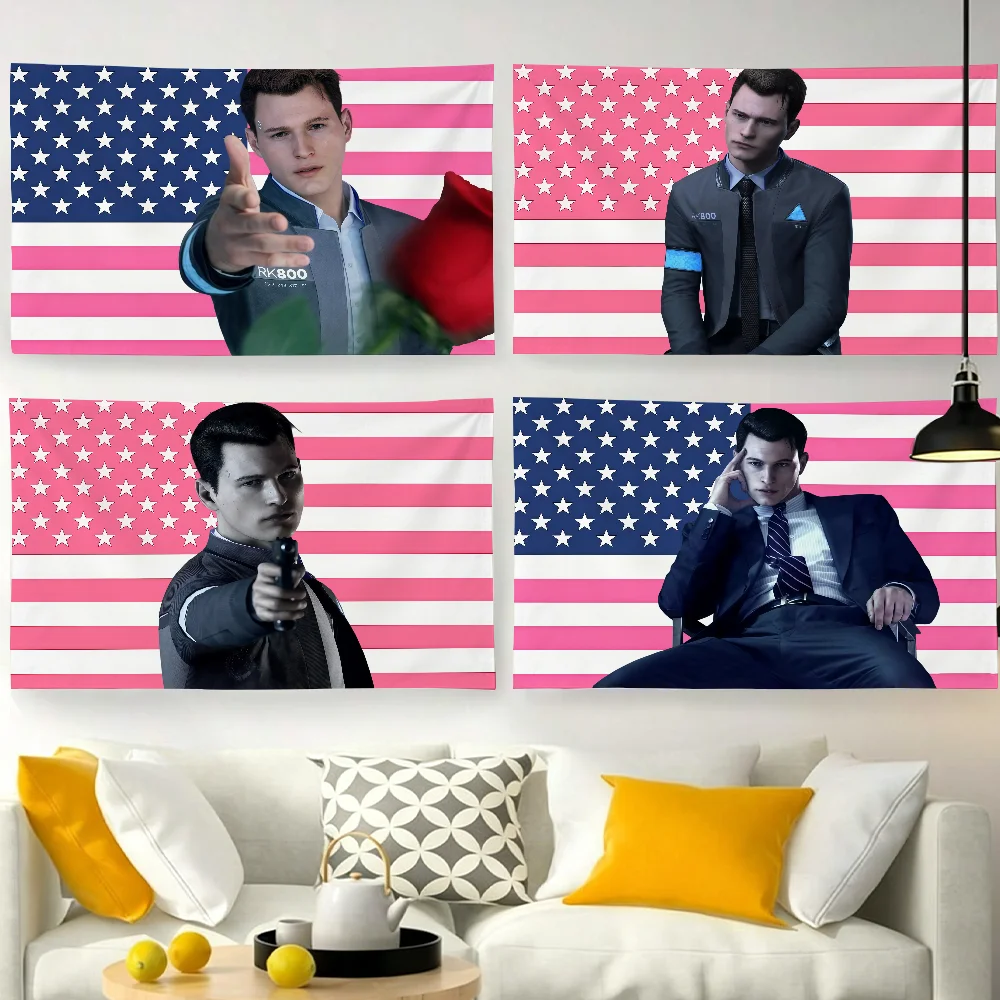 Game Connor D-Detroit Become Human flag For Garden Party Living Room Home Wall Decor Banner Bedroom Outdoor Tapestry