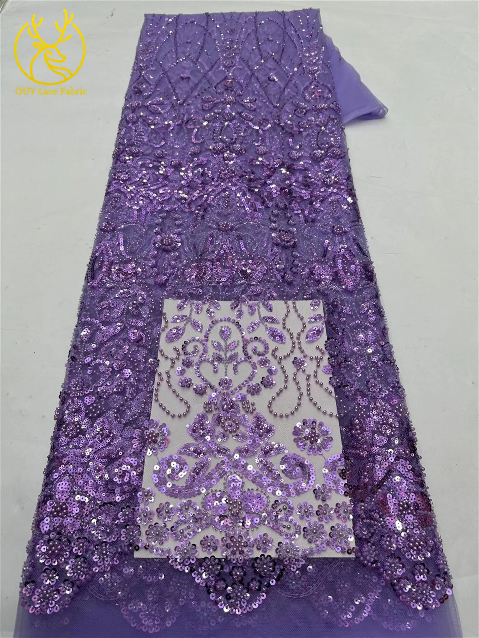 5 Yards meistverkaufter afrikanischer Pailletten-Spitzenstoff, hochwertige Mode, nigerianischer Perlen-Tüll-Spitzenstoff, Nähen von Partykleidern – Detail 24