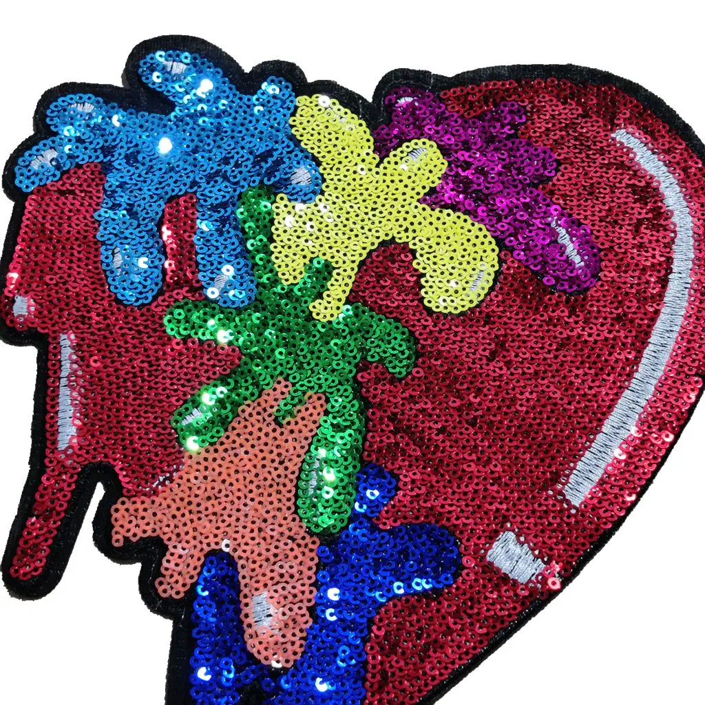 LARGE HEART STICKER Patch For Clothing COLORFUL SEQUINED Thermoadhesive Patches Clothes Patch Sewing ON DIY BADGE RED BIG HEART