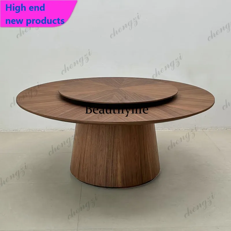 Medieval walnut color round household dining table creative living room  dining table designer minimalist turntable tableA68