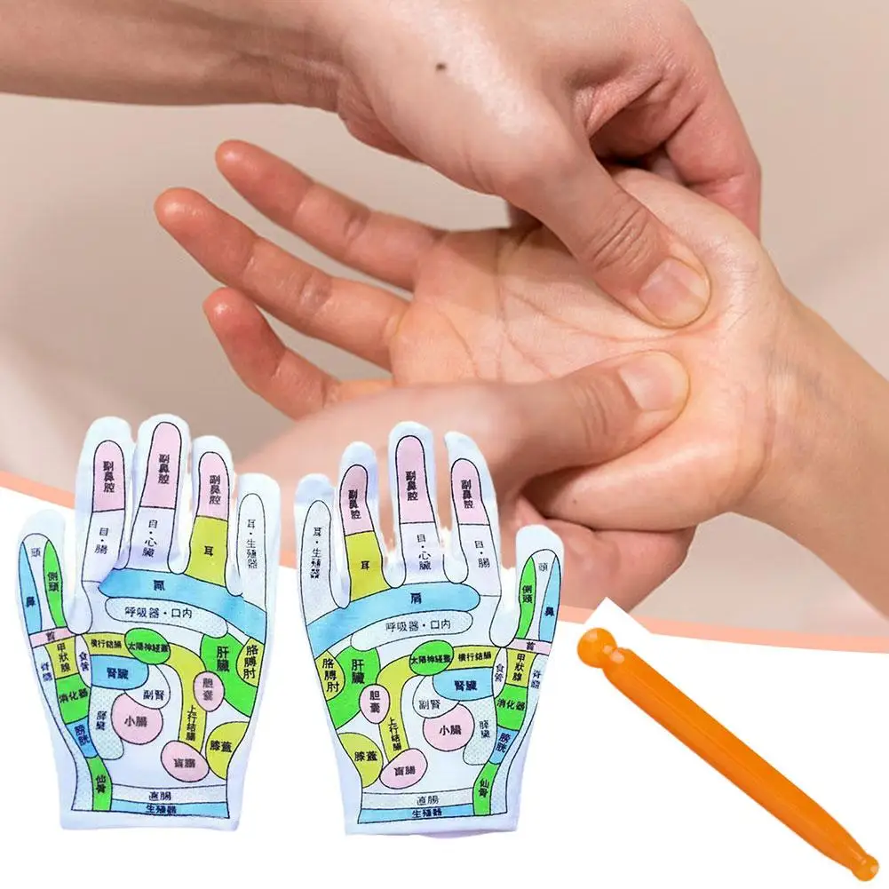 1 ชุด Acupoint ถุงมือ Reflection Area นวด Meridian Hand Therapy วัฒนธรรมภาพประกอบจีนยา Conditioning