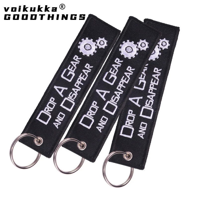 1PC 2PCS 3PCS 3 Packs Drop A Gear And Disappear Both Sides Embroidery Key Chain Car Backpack Keychain Gifts Wholesale