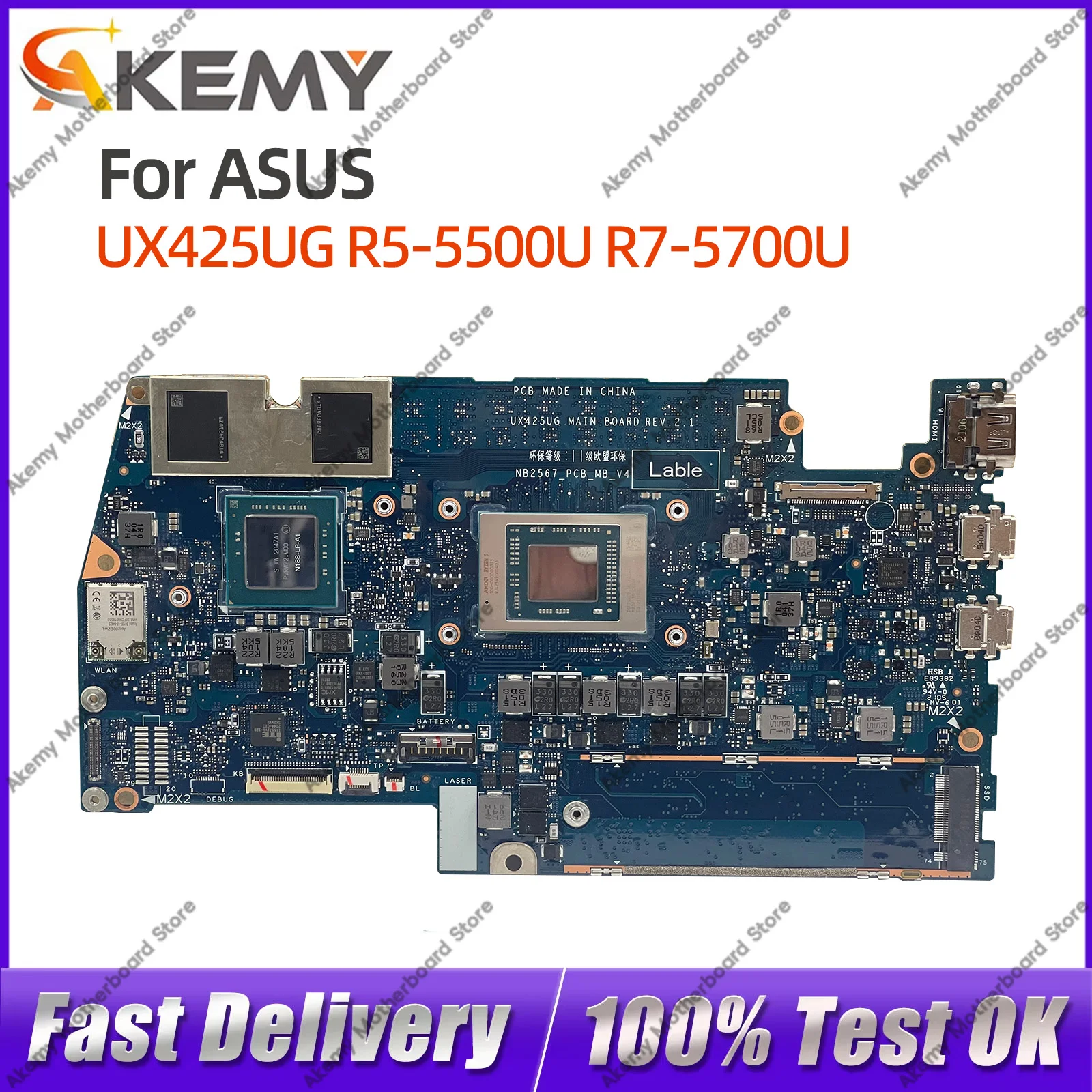 

For ASUS Zenbook UX425UG Notebook Motherboard Q408UG UX425U UX425 R5-5500U R7-5700U CPU 8G/16G RAM MX450 Tested OK