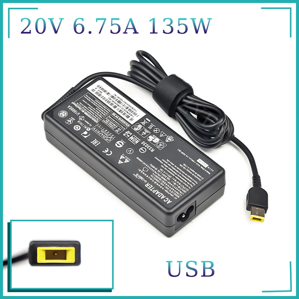 Laptop Adapter 135W 20V 6.75A USB C Notebook Charger for Lenovo T440p Y50-70 R720 Y700 T540p P51 P52 S5 ADL135NLC3A Power Supply