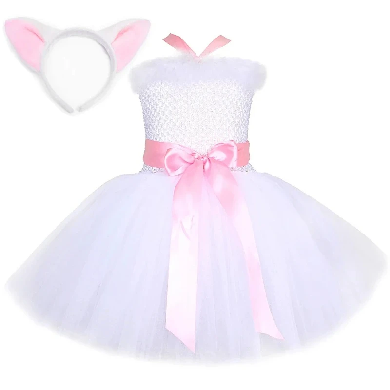 White Fox Costume for Girls Birthday Party Tutu Cosplay Dress Toddler Kids Halloween Carnival Perform Animal Dress Up Clothes