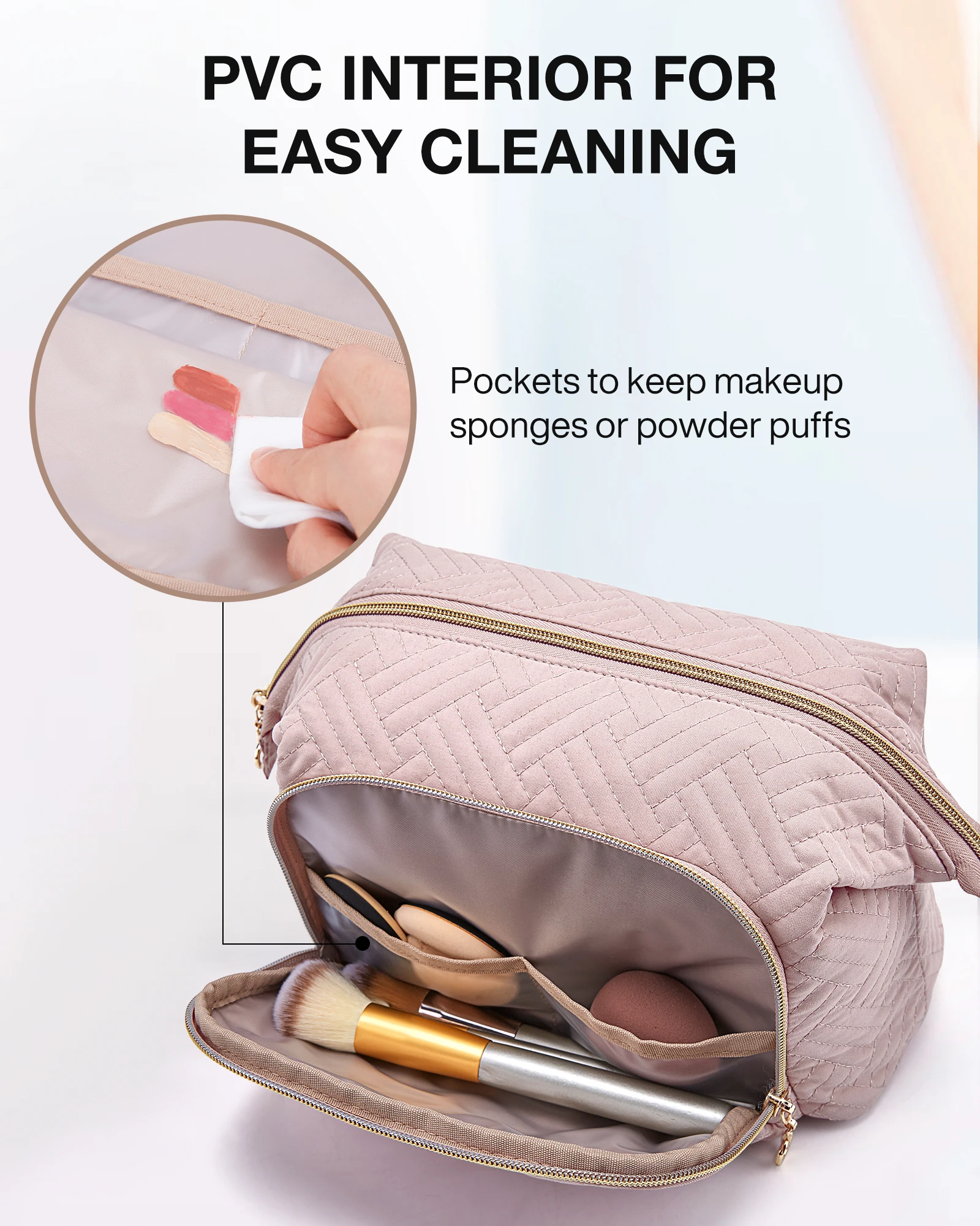 BAGSMART-Bolsa grande de maquiagem aberta para produtos de higiene pessoal, bolsa cosmética feminina, estojo de maquiagem, Travel Essentials