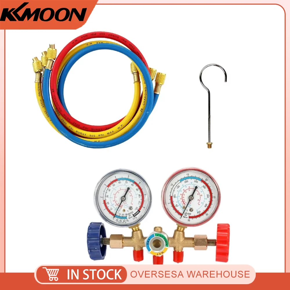 Refrigerant Manifold Gauge Air Condition Refrigeration Set Air Conditioning Tools with Hose and Hook for R12 R22 R404A R134A