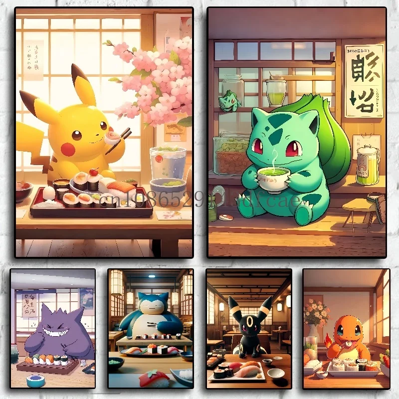 

Japanese Classic Anime Pokemon Poster Decor Pikachu Bulbasaur Wall Art Canvas Painting Modern Dining Room Room Decorate Pictur