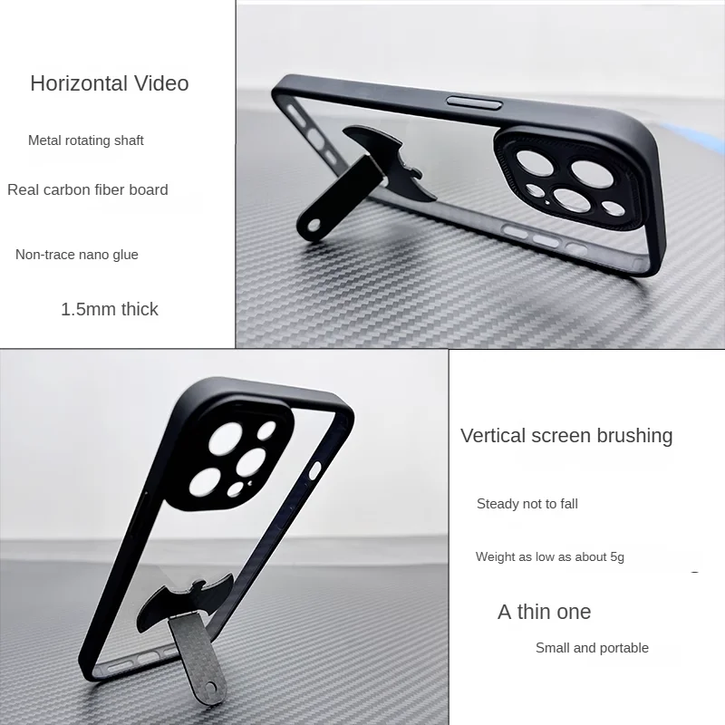 Carbon Fiber Phone Stand Holder Compatible with For iPhone For Huawei For Xiaomi Universal Sticky Back Thin Portable  Mount