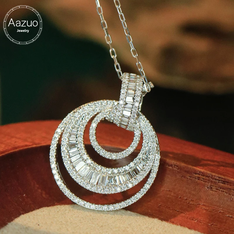 Aazuo 18K White Gold Yellow Gold Diamond Jewelry Set - Round Necklace Earrings For Women And Girls Perfect for Special Occasions