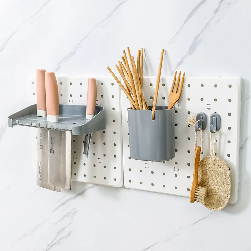 DIY Punch-free Hole Board Rack Wall Mount Storage Rack Organizer Pegboard Hole Board Hook Rack Organizer Kitchen Wall Shelf