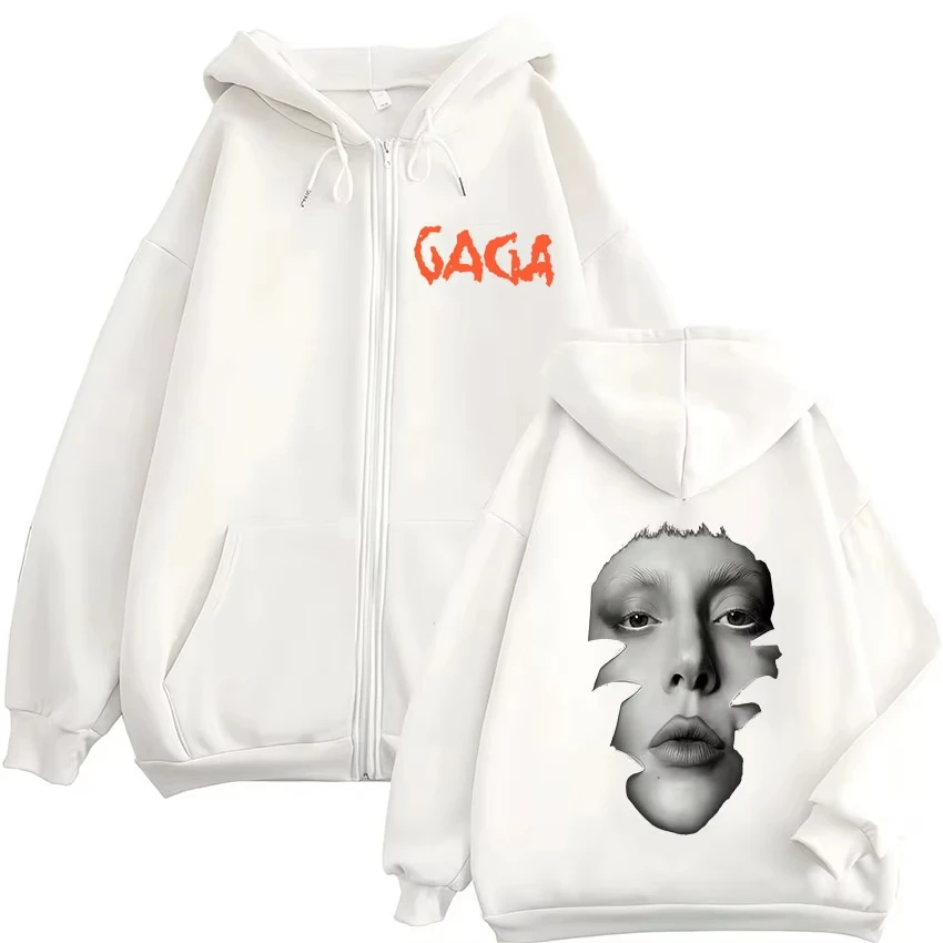 ليدي غاغا الفوضى الكرة ألبوم 2025 قلنسوة بسحاب الرجال النساء الهيب هوب خمر موضة المتضخم سترة البلوز المشجعين الشارع الشهير #2