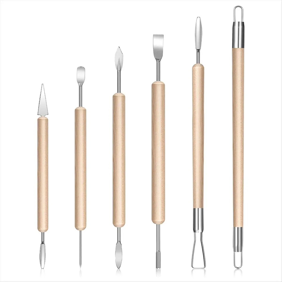A75K 6Pcs Clay Sculpting Tools Kit, Professional Polymer Clay Tools with Wooden Handles for Trimming Shaping Molding
