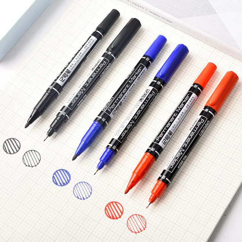 

3pcs/Set Double Oily Marker 0.5 / 1 Mm Quick-Drying Permanent Marker Double Head Hook Line Pen Student Drawing Stationery