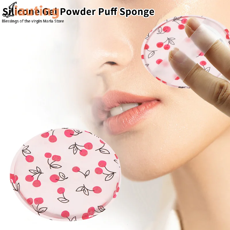 1/2 pçs cereja impressão silicone gel pó puff esponja rosto esconder cosméticos puff acessórios para fundação creme sem pó