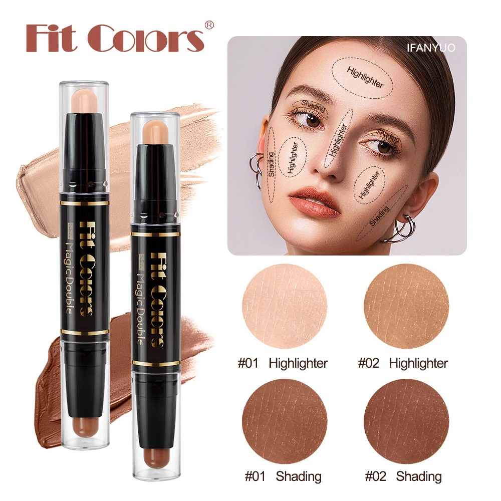 Cabeça dupla destaque sombra vara rosto bronzer contorno caneta fundação creme corretivo base de maquiagem beleza cosméticos femininos
