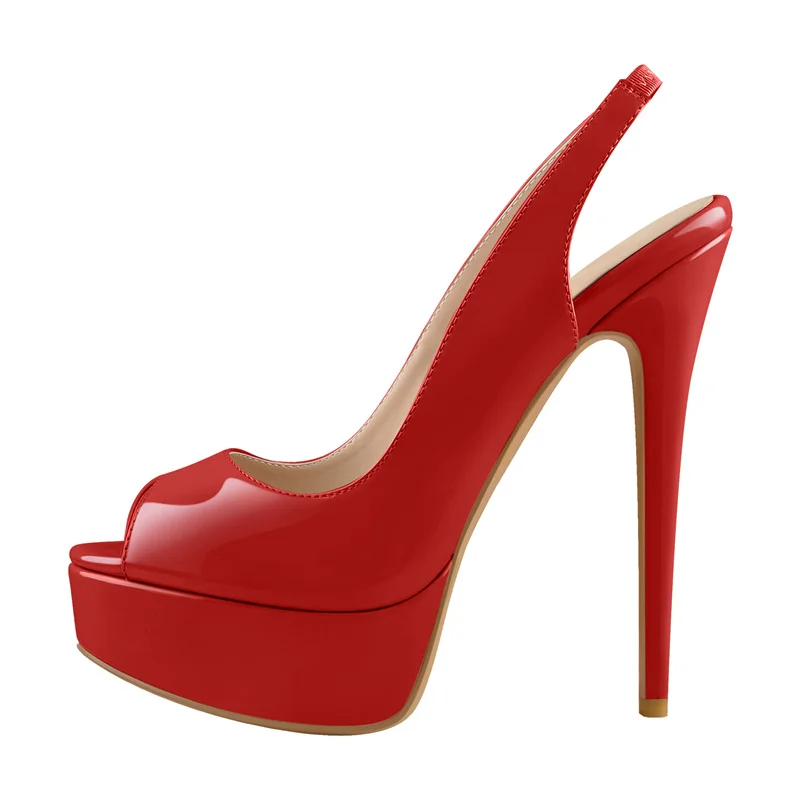 Onlymaker Platform Sandals Peep Toe Slingback Ankle Strap Stiletto High Heels Red Black Patent Leather Sexy Summer Heels Shoes