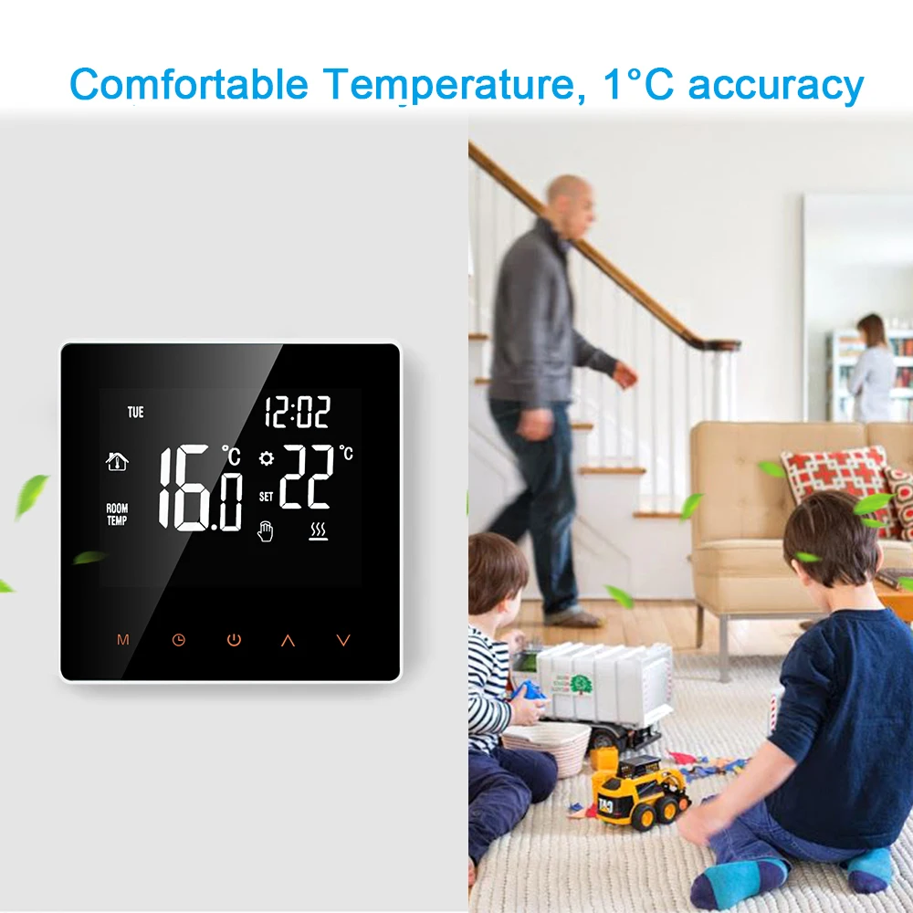 Smart Thermostat Water/Gas Boiler Digital Temperature Controller Touchscreen LCD Display Week Programmable Anti-freeze Function