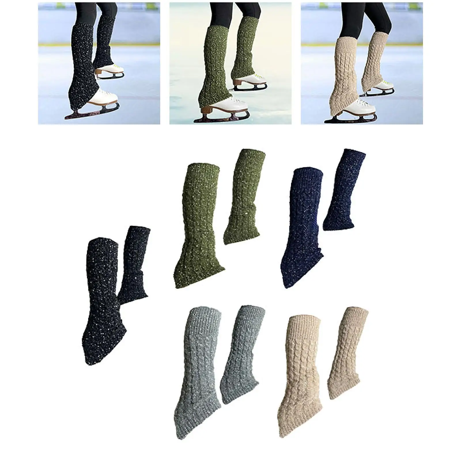 Jambières de patinage artistique, ensemble de chaussettes de mollet, couvre-jambes portables, accessoires souples, tricot torsadé, chaussettes longues pour sports d'hiver