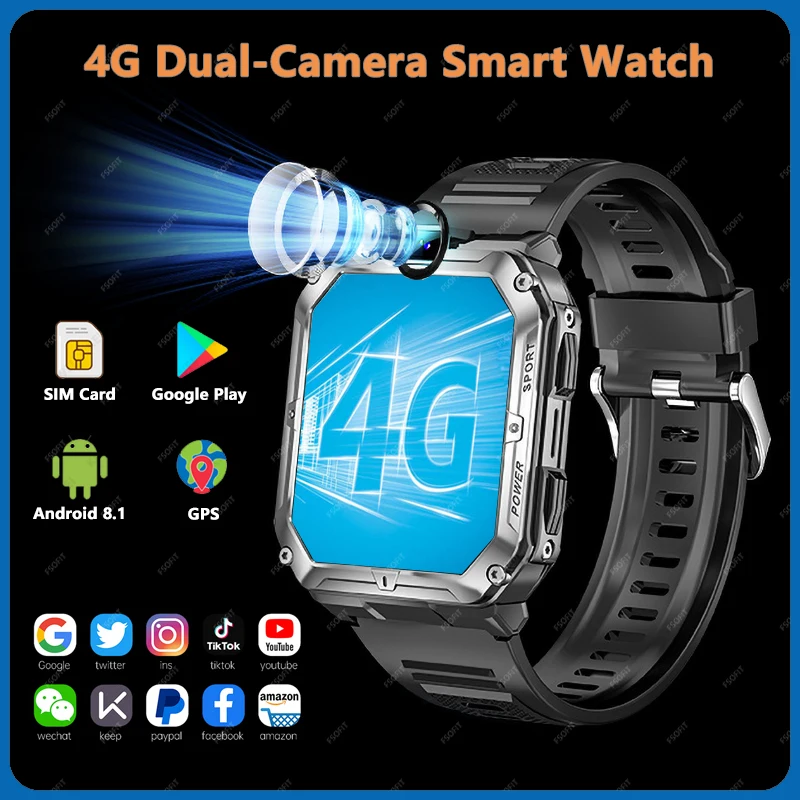 1.96-inch Dual Cameras Smart Watch 4G Network SIM Card Bluetooth GPS WIFI Call 16G ROM Google Play Android Men Women Smartwatch