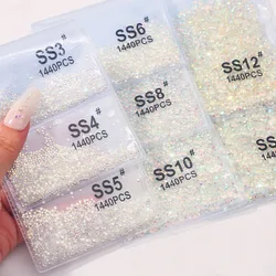 1440Pcs/bag AB Round Crystal Nail Rhinestones SS3-SS20 Flatback Glass Non-Hotfix Gems Stone Nail Art Decorations Accessories