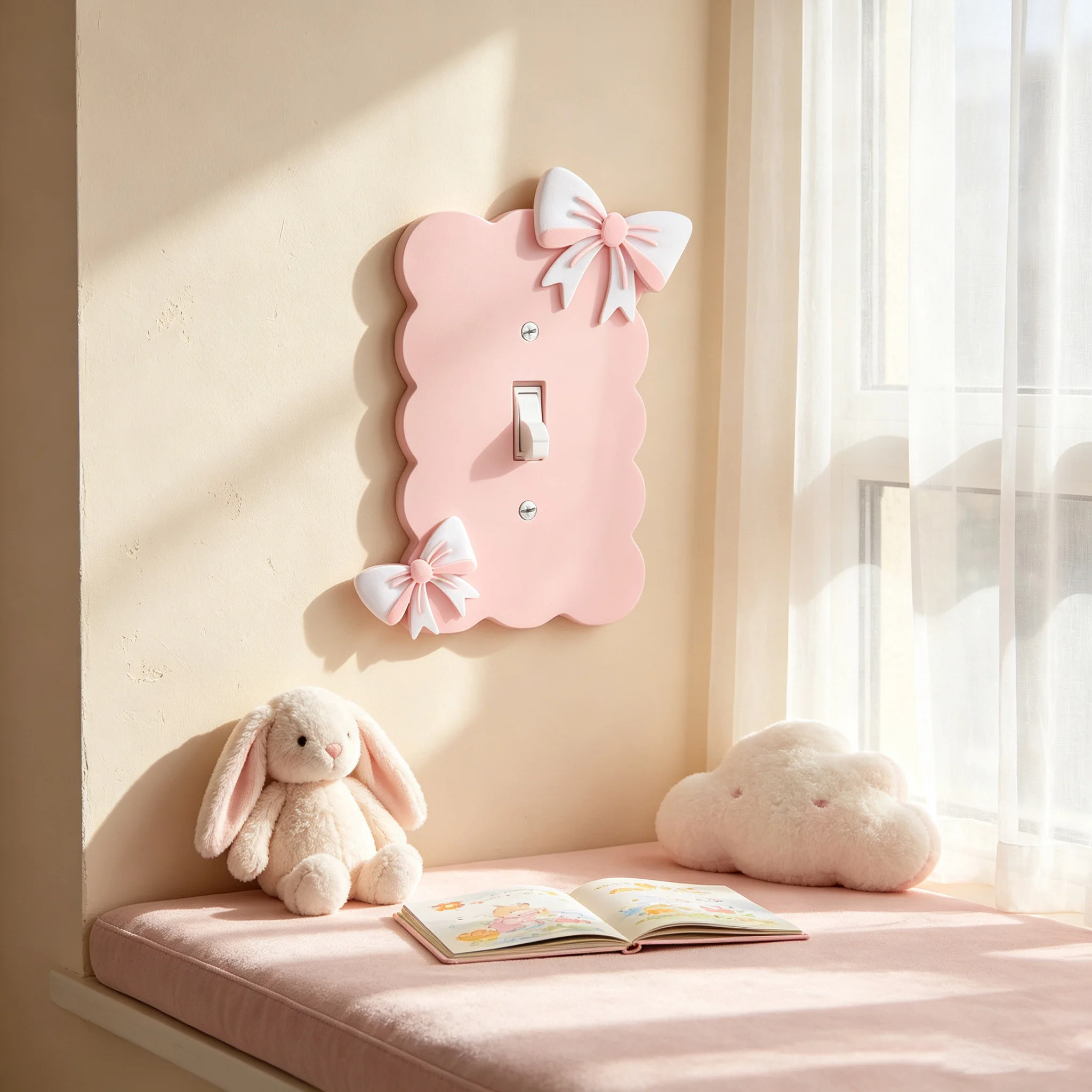 Cross-border Pink Wavy Bow Single Toggle Switch Plate Girly Acrylic Wall Decor Switch Cover