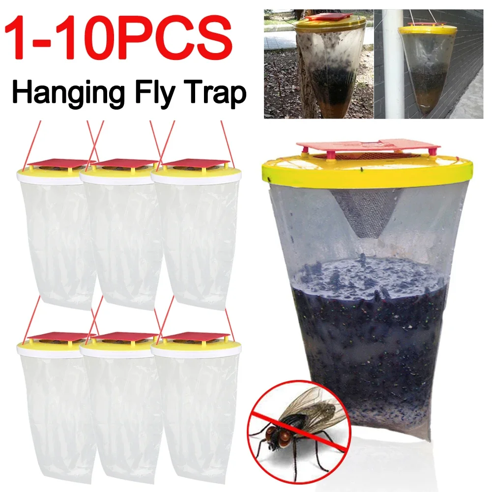 1-10pcs Hanging Fly Catcher Trap Insect Bug Killer Flies Catching Bag for Outdoor Farm Fly Trap Control Garden Flycatcher