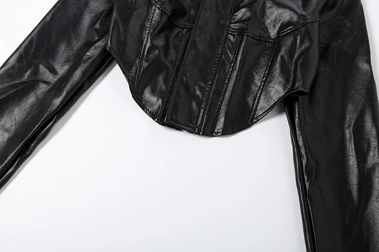 Nibber Hottie Crop Jacke Frauen Rollkragen Pu Unregelmäßige Zip Taste Volle Hülse Wilden Sexy Straße Mitternacht Herbst Hipster Mantel – Detail 9