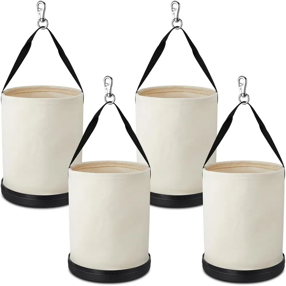 

4 Pack Canvas Tool Bucket Bag 15" x 12" All-pose Bucket Tool Organizer with Plastic Bottom Metal Hook or Lineman Organizing Acco