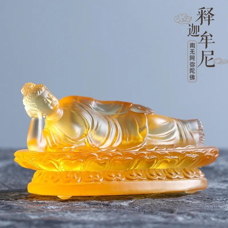 

Shakyamuni reclining Buddha statue Tathagata Buddha worship sleeping buddha ornament Coloured glaze crafts