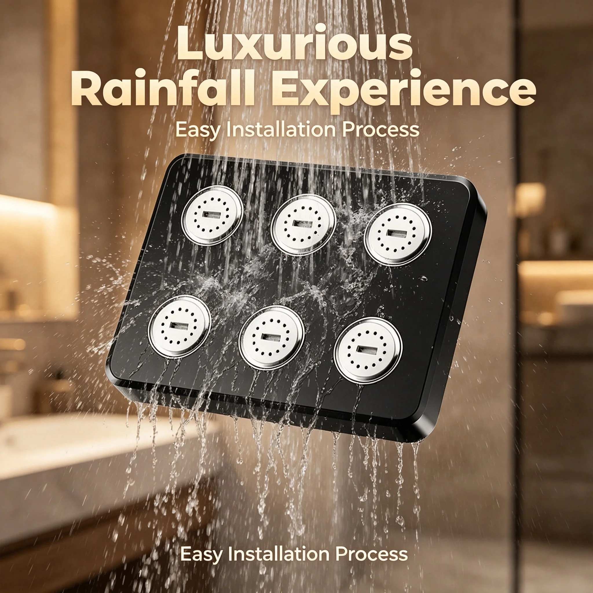 Nozzles Square Rain Shower Head Overhead Spray, High Pressure Water Saving Shower Sprayer, Matte Black Bathroom Shower Accessory