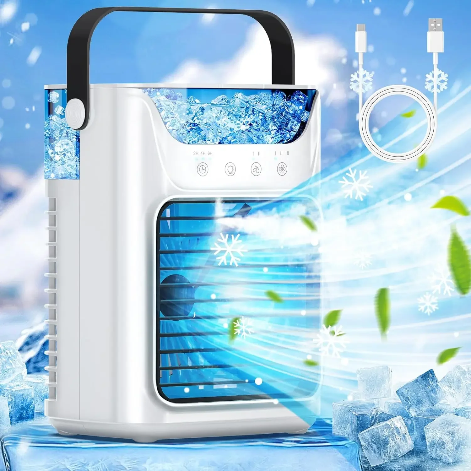 

Fast Cooling 3 Speeds Evaporative Air Cooler with 7 Colors Light: 20OZ Personal Air Conditioner with USB Charging