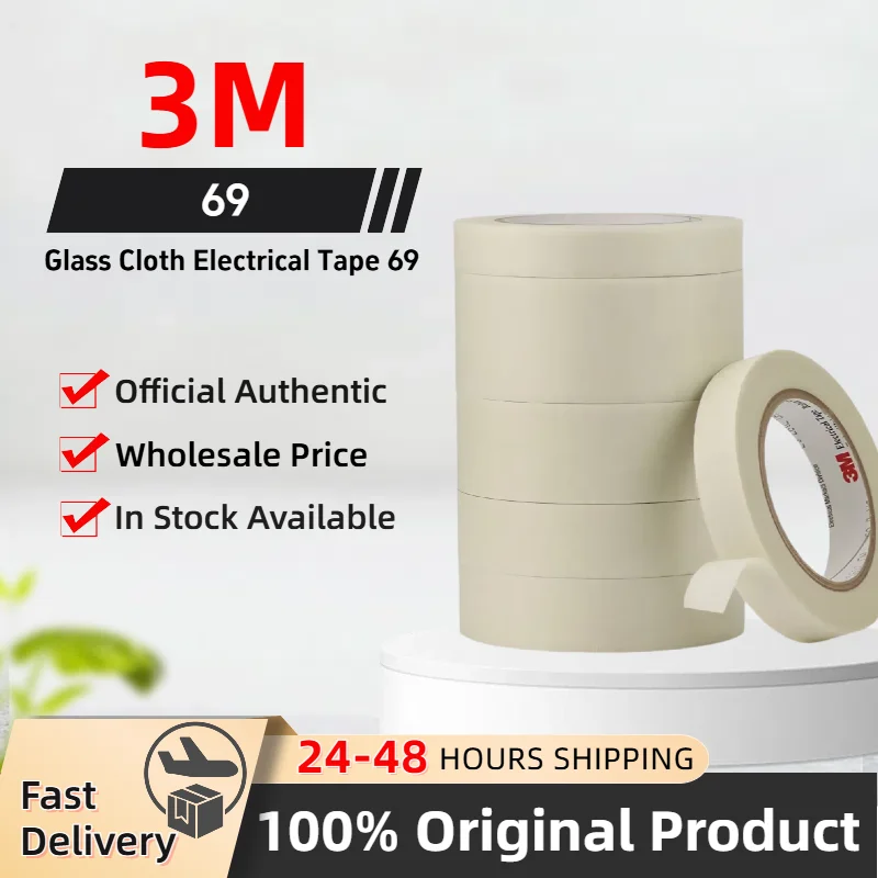1 Roll 3M Scotch Glass Cloth Electrical Tape 69 with Silicone Adhesive Flame Retardant Premium Grade White Tape