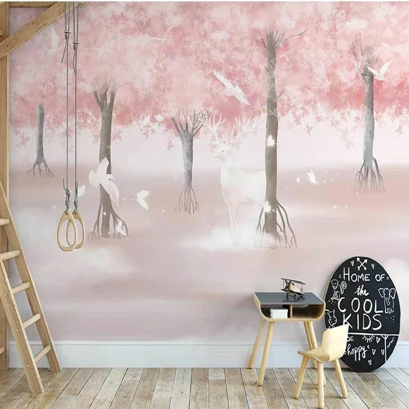 

Photo Wallpaper Nordic Ins Cherry Blossom Elk Forest Murals Wall Cloth Living Room TV Sofa Backdrop Waterproof Papel De Parede