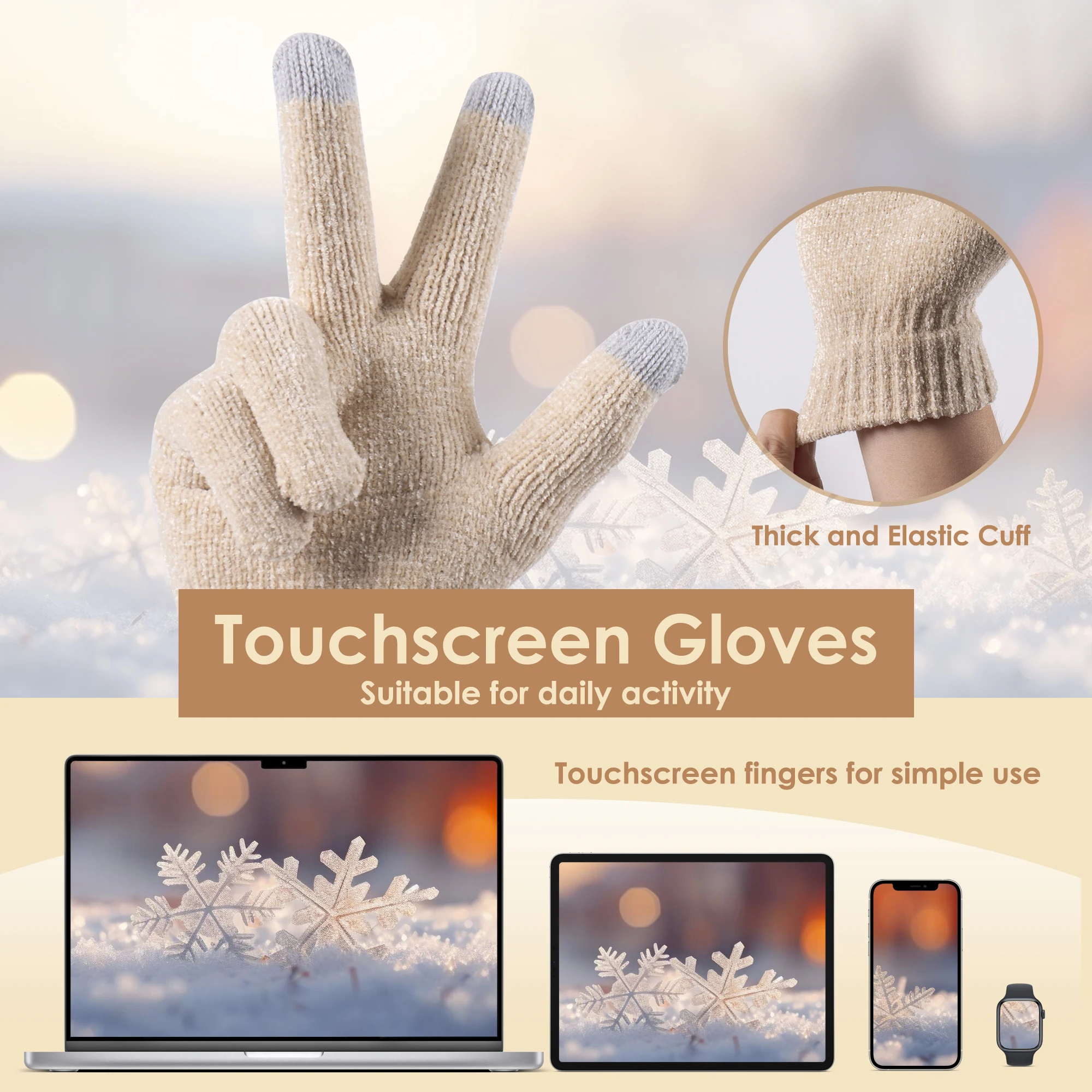 หมวก ผ้าพันคอ และถุงมือสำหรับผู้หญิง หมวกฤดูหนาว ผ้าพันคอผู้หญิง ชุดของขวัญหน้าจอสัมผัสสำหรับสภาพอากาศหนาวเย็น