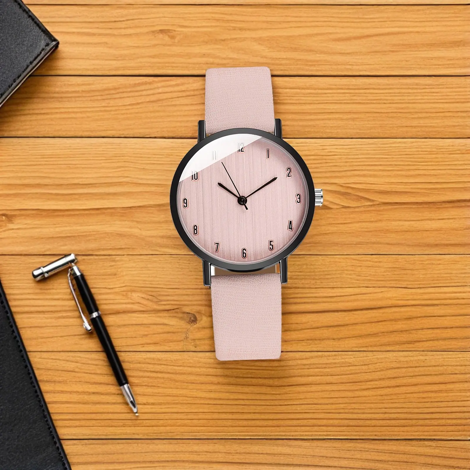 Quartz Wrist Watch for Women Simple Classic Design Wood Grain Pattern Precise Movement Stylish Strap Casual Elegant