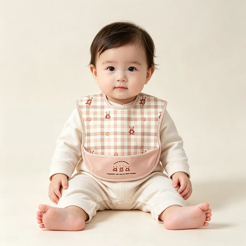 Baby Waterproof Bibs Adjustable Bibs With Food Catcher Pocket Stain Resistant Toddler Eating Bib For 1-5 Years Old Boys Girls